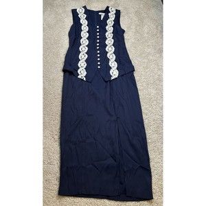 Paris Sport Club Dress Women Sz 3 Blue Sleeveless Vintage Embroidered Pearl